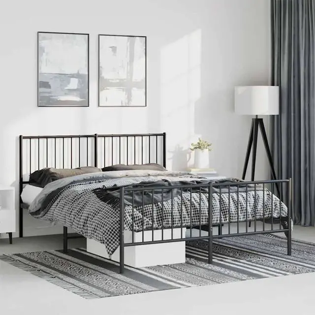 Main image of vidaXL 12-Inch Black Metal Full Bed Frame with Headboard & Footboard, Heavy-Duty Construction with Under-Bed Storage for Modern Bedroom, No Box Spring Needed & Easy Assembly, No Mattress