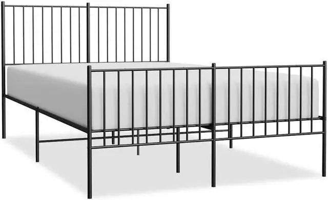 Alt view image 2 of 7 - vidaXL 12-Inch Black Metal Full Bed Frame with Headboard & Footboard, Heavy-Duty Construction with Under-Bed Storage for Modern Bedroom, No Box Spring Needed & Easy Assembly, No Mattress