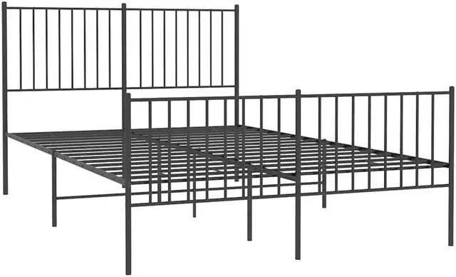Alt view image 3 of 7 - vidaXL 12-Inch Black Metal Full Bed Frame with Headboard & Footboard, Heavy-Duty Construction with Under-Bed Storage for Modern Bedroom, No Box Spring Needed & Easy Assembly, No Mattress
