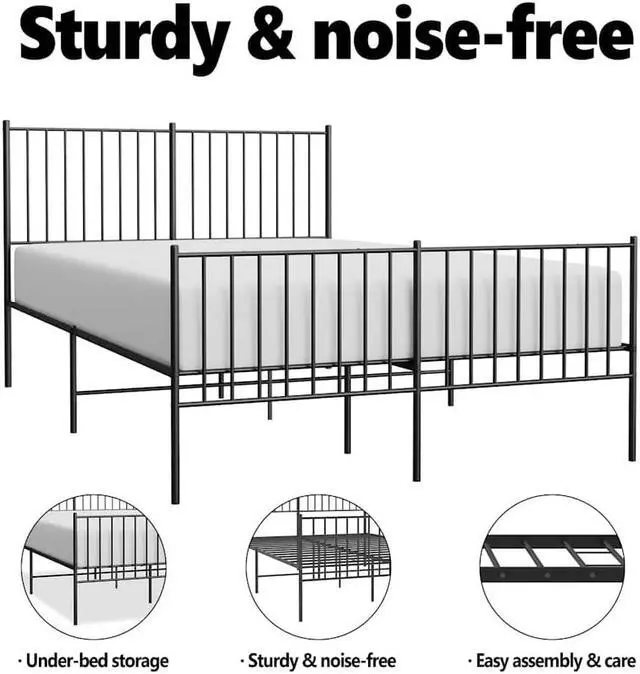 Alt view image 5 of 7 - vidaXL 12-Inch Black Metal Full Bed Frame with Headboard & Footboard, Heavy-Duty Construction with Under-Bed Storage for Modern Bedroom, No Box Spring Needed & Easy Assembly, No Mattress