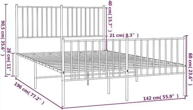 Alt view image 4 of 7 - vidaXL 12-Inch Black Metal Full Bed Frame with Headboard & Footboard, Heavy-Duty Construction with Under-Bed Storage for Modern Bedroom, No Box Spring Needed & Easy Assembly, No Mattress