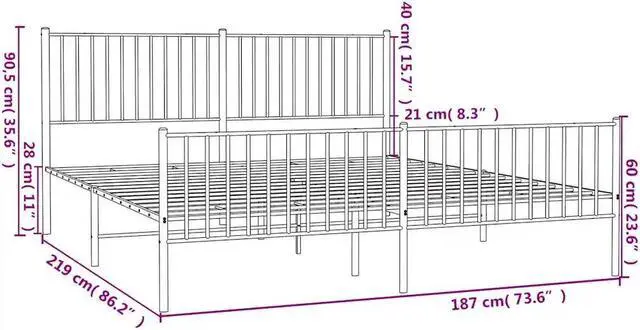 Alt view image 4 of 7 - vidaXL Black Metal California King Bed Frame with Headboard & Footboard, Heavy-Duty Construction, Under-Bed Storage, for Modern Bedroom, No Box Spring Needed & Easy Assembly, No Mattress