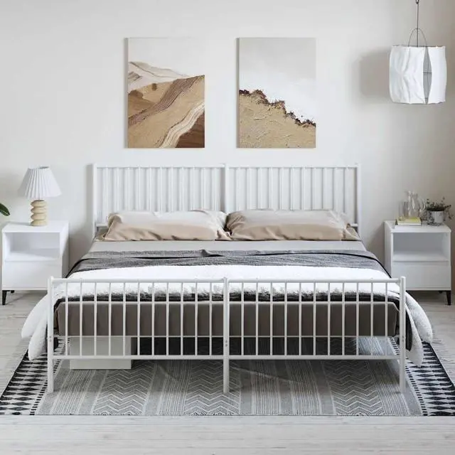 Main image of vidaXL White Metal California King Bed Frame with Headboard & Footboard, Heavy-Duty Construction, Under-Bed Storage, for Modern Bedroom, No Box Spring Needed & Easy Assembly, No Mattress