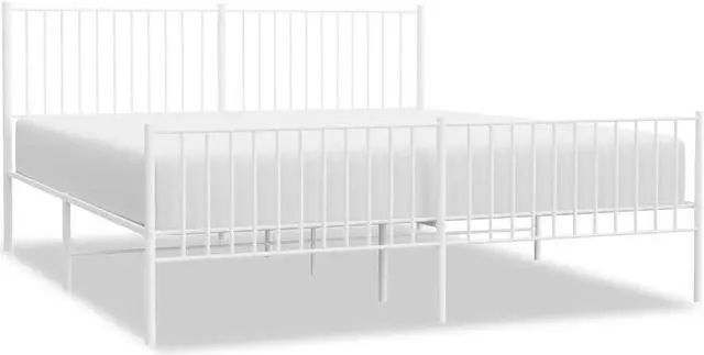 Alt view image 2 of 7 - vidaXL White Metal California King Bed Frame with Headboard & Footboard, Heavy-Duty Construction, Under-Bed Storage, for Modern Bedroom, No Box Spring Needed & Easy Assembly, No Mattress