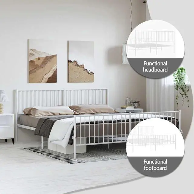 Alt view image 5 of 7 - vidaXL White Metal California King Bed Frame with Headboard & Footboard, Heavy-Duty Construction, Under-Bed Storage, for Modern Bedroom, No Box Spring Needed & Easy Assembly, No Mattress