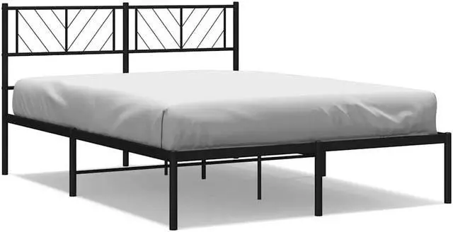 Alt view image 2 of 7 - vidaXL Full Metal Bed Frame with Headboard and Stable Slats, Under Bed Storage Space, Sturdy Steel Construction and Easy Assembly, Minimalist Style, Black, 12'' High, without Mattress