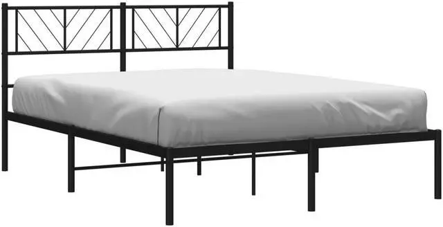 Alt view image 3 of 7 - vidaXL Queen Metal Bed Frame with Headboard and Stable Slats, Under Bed Storage Space, Sturdy Steel Construction and Easy Assembly, Minimalist Style, Black, 12'' High, without Mattress