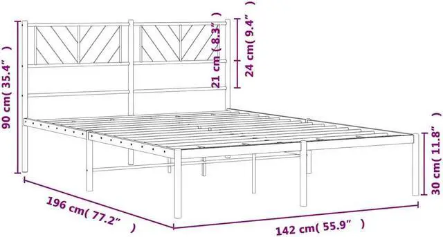 Alt view image 4 of 7 - vidaXL Full Metal Bed Frame with Headboard and Stable Slats, Under Bed Storage Space, Sturdy Steel Construction and Easy Assembly, Minimalist Style, Black, 12'' High, without Mattress