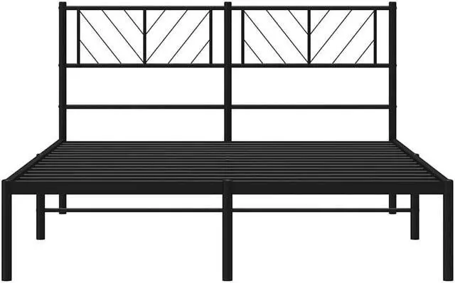 Alt view image 6 of 7 - vidaXL Queen Metal Bed Frame with Headboard and Stable Slats, Under Bed Storage Space, Sturdy Steel Construction and Easy Assembly, Minimalist Style, Black, 12'' High, without Mattress