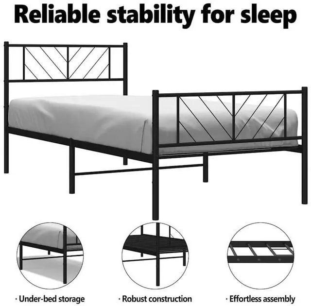 Alt view image 5 of 7 - vidaXL Twin Metal Bed Frame with Headboard and Footboard, Under Bed Storage Space, Sturdy Steel Construction and Easy Assembly, Minimalist Style, Black, 12'' High, without Mattress