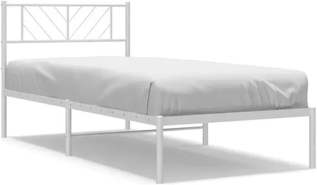Alt view image 2 of 7 - vidaXL Twin Metal Bed Frame with Headboard and Stable Slats, Under Bed Storage Space, Sturdy Steel Construction and Easy Assembly, Minimalist Style, White, 12'' High, without Mattress
