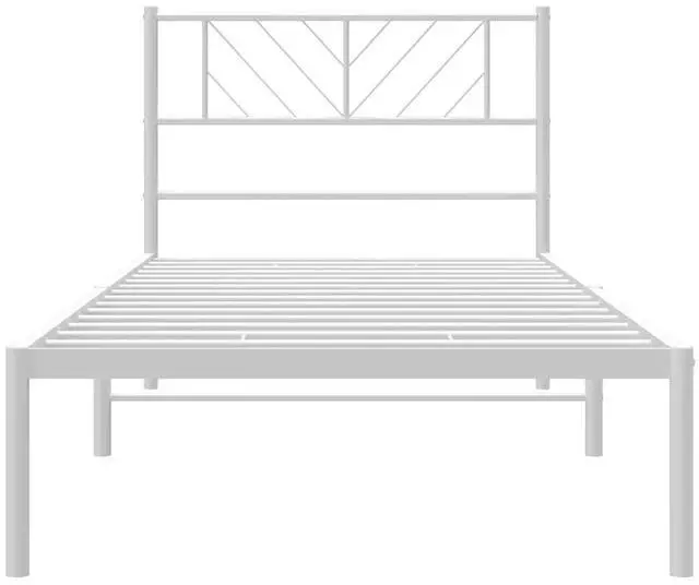 Alt view image 6 of 7 - vidaXL Twin Metal Bed Frame with Headboard and Stable Slats, Under Bed Storage Space, Sturdy Steel Construction and Easy Assembly, Minimalist Style, White, 12'' High, without Mattress