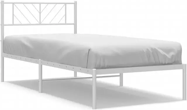 Alt view image 2 of 7 - vidaXL Twin XL Metal Bed Frame with Headboard and Stable Slats, Under Bed Storage Space, Sturdy Steel Construction and Easy Assembly, Minimalist Style, White, 12'' High, without Mattress