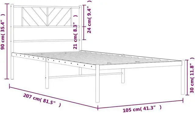 Alt view image 4 of 7 - vidaXL Twin XL Metal Bed Frame with Headboard and Stable Slats, Under Bed Storage Space, Sturdy Steel Construction and Easy Assembly, Minimalist Style, White, 12'' High, without Mattress