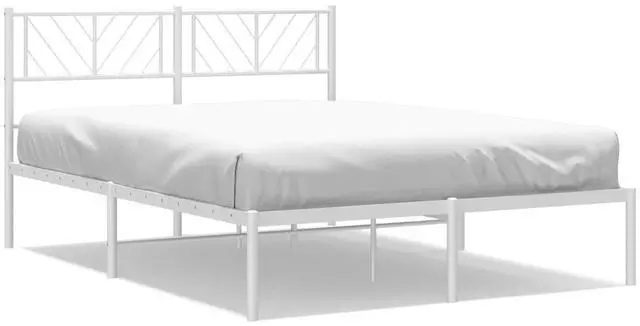 Alt view image 2 of 7 - vidaXL Queen Metal Bed Frame with Headboard and Stable Slats, Under Bed Storage Space, Sturdy Steel Construction and Easy Assembly, Minimalist Style, White, 12'' High, without Mattress