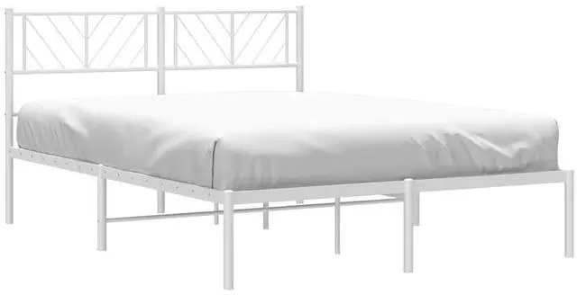 Alt view image 3 of 7 - vidaXL Queen Metal Bed Frame with Headboard and Stable Slats, Under Bed Storage Space, Sturdy Steel Construction and Easy Assembly, Minimalist Style, White, 12'' High, without Mattress
