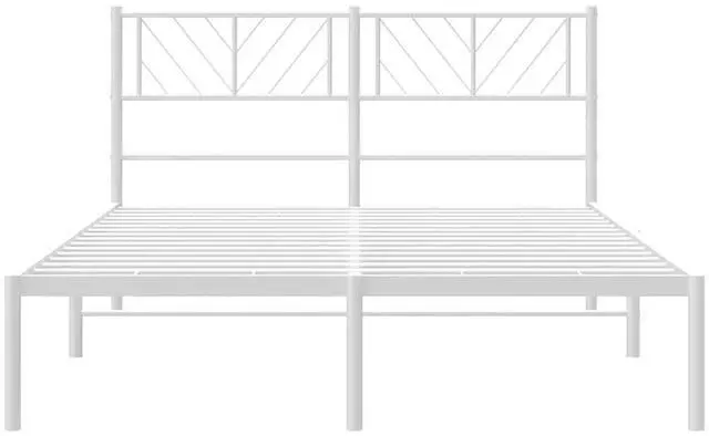 Alt view image 6 of 7 - vidaXL Queen Metal Bed Frame with Headboard and Stable Slats, Under Bed Storage Space, Sturdy Steel Construction and Easy Assembly, Minimalist Style, White, 12'' High, without Mattress