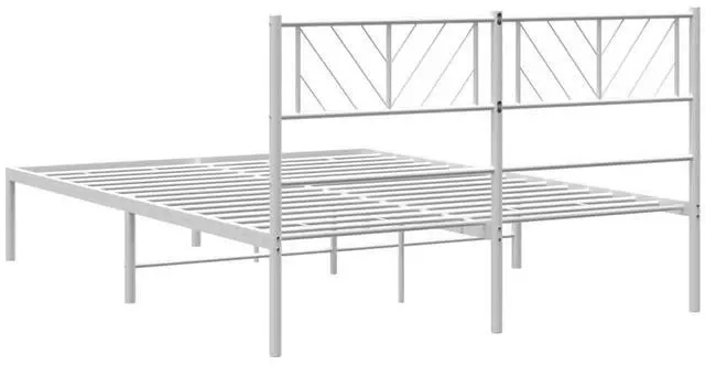 Alt view image 7 of 7 - vidaXL Queen Metal Bed Frame with Headboard and Stable Slats, Under Bed Storage Space, Sturdy Steel Construction and Easy Assembly, Minimalist Style, White, 12'' High, without Mattress