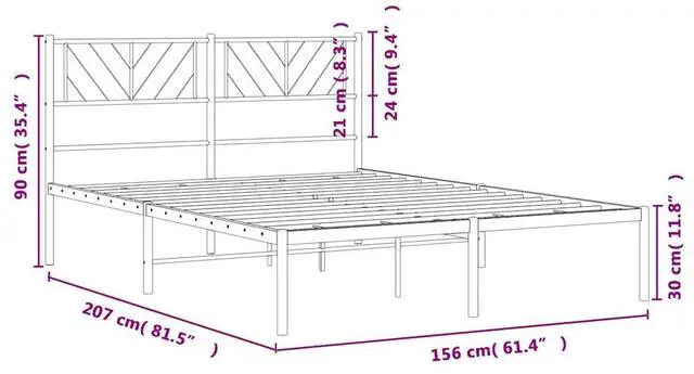Alt view image 4 of 7 - vidaXL Queen Metal Bed Frame with Headboard and Stable Slats, Under Bed Storage Space, Sturdy Steel Construction and Easy Assembly, Minimalist Style, White, 12'' High, without Mattress