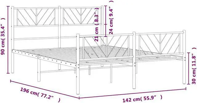 Alt view image 4 of 7 - vidaXL Full Metal Bed Frame with Headboard and Footboard, Under Bed Storage Space, Sturdy Steel Construction and Easy Assembly, Minimalist Style, White, 12'' High, without Mattress