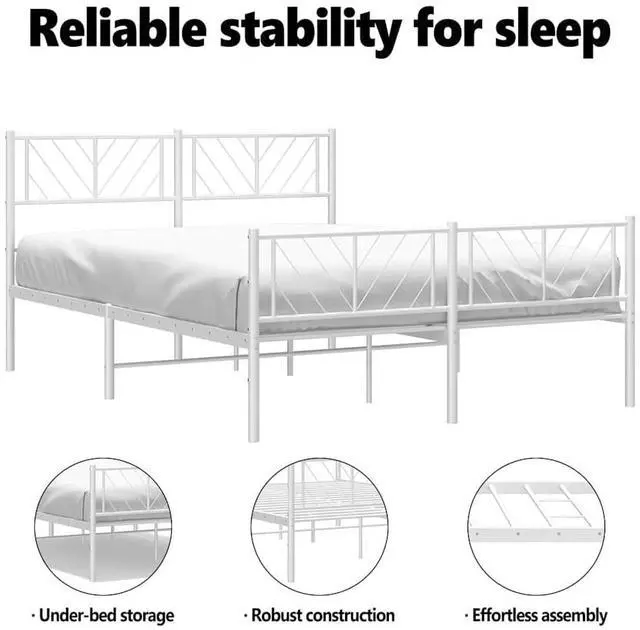 Alt view image 5 of 7 - vidaXL Full Metal Bed Frame with Headboard and Footboard, Under Bed Storage Space, Sturdy Steel Construction and Easy Assembly, Minimalist Style, White, 12'' High, without Mattress