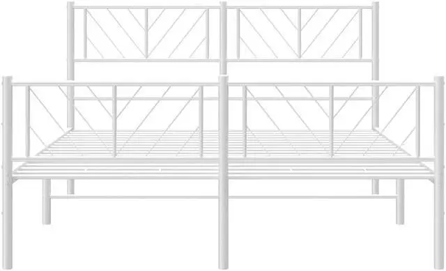 Alt view image 6 of 7 - vidaXL Queen Metal Bed Frame with Headboard and Footboard, Under Bed Storage Space, Sturdy Steel Construction and Easy Assembly, Minimalist Style, White, 12'' High, without Mattress