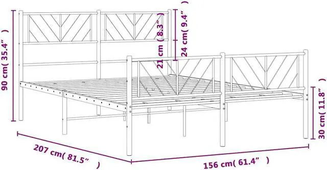 Alt view image 4 of 7 - vidaXL Queen Metal Bed Frame with Headboard and Footboard, Under Bed Storage Space, Sturdy Steel Construction and Easy Assembly, Minimalist Style, White, 12'' High, without Mattress