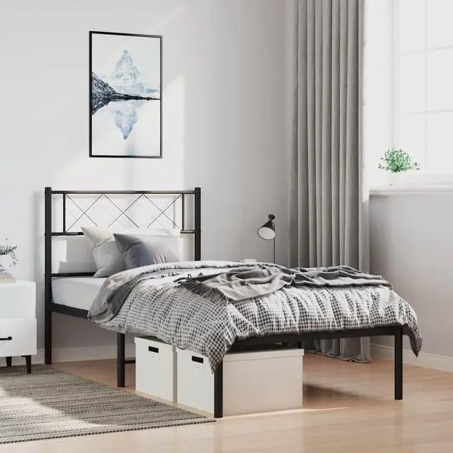 Alt view image 3 of 7 - vidaXL 12'' Metal Twin XL Bed Frames with Headboard, Platform Bed Frame with Strong Metal Slats Support, Under Bed Storage, Noise Free, Black, without Mattress