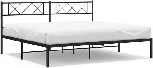 Alt view image 2 of 7 - vidaXL 12'' King Metal Bed Frames with Headboard, Platform Bed Frame with Strong Metal Slats Support, Under Bed Storage, Noise Free, Black, without Mattress