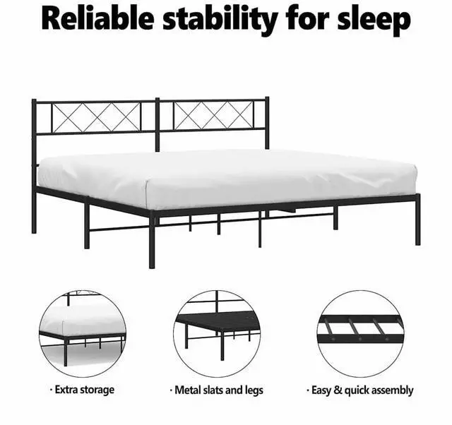 Alt view image 5 of 7 - vidaXL 12'' King Metal Bed Frames with Headboard, Platform Bed Frame with Strong Metal Slats Support, Under Bed Storage, Noise Free, Black, without Mattress