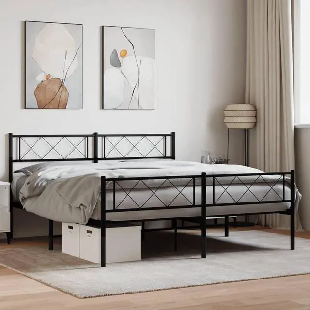 Main image of vidaXL 12'' Metal Full Bed Frames with Headboard and Footboard, Platform Bed Frame with Strong Metal Slats Support, Under Bed Storage, Noise Free, Black, without Mattress