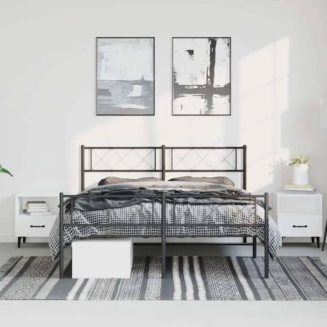 Alt view image 3 of 7 - vidaXL 12'' Metal Full Bed Frames with Headboard and Footboard, Platform Bed Frame with Strong Metal Slats Support, Under Bed Storage, Noise Free, Black, without Mattress