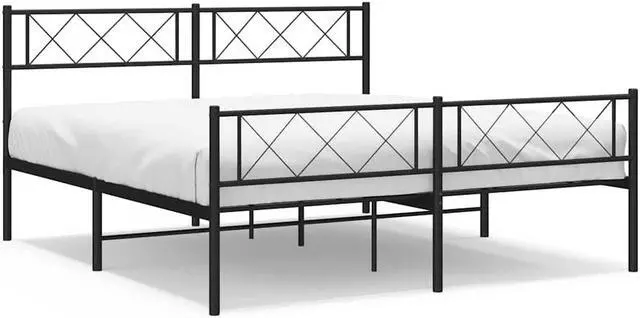 Alt view image 2 of 7 - vidaXL 12'' Metal Queen Bed Frames with Headboard and Footboard, Platform Bed Frame with Strong Metal Slats Support, Under Bed Storage, Noise Free, Black, without Mattress