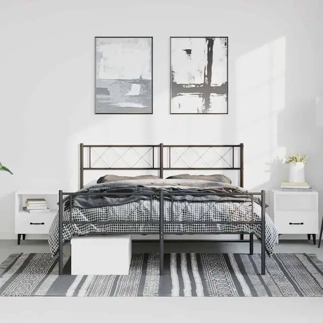Alt view image 3 of 7 - vidaXL 12'' Metal Queen Bed Frames with Headboard and Footboard, Platform Bed Frame with Strong Metal Slats Support, Under Bed Storage, Noise Free, Black, without Mattress