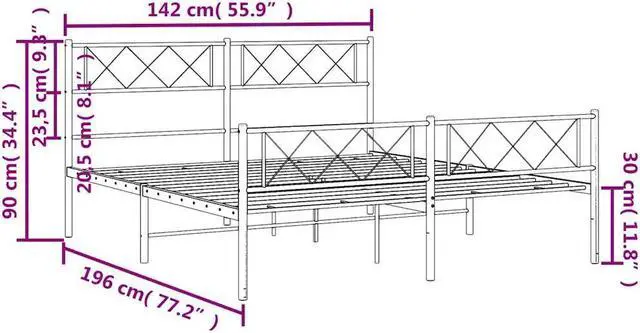 Alt view image 4 of 7 - vidaXL 12'' Metal Full Bed Frames with Headboard and Footboard, Platform Bed Frame with Strong Metal Slats Support, Under Bed Storage, Noise Free, Black, without Mattress