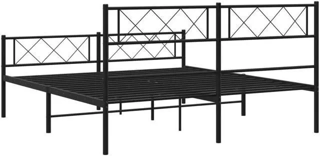 Alt view image 7 of 7 - vidaXL 12'' Metal Queen Bed Frames with Headboard and Footboard, Platform Bed Frame with Strong Metal Slats Support, Under Bed Storage, Noise Free, Black, without Mattress