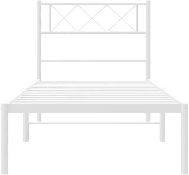Alt view image 6 of 7 - vidaXL 12'' Metal Twin XL Bed Frames with Headboard, Platform Bed Frame with Strong Metal Slats Support, Under Bed Storage, Noise Free, White, without Mattress