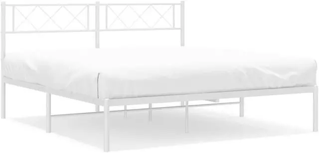 Alt view image 2 of 7 - vidaXL 12'' Metal Full Bed Frames with Headboard, Platform Bed Frame with Strong Metal Slats Support, Under Bed Storage, Noise Free, White, without Mattress
