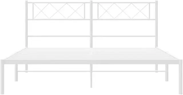 Alt view image 6 of 7 - vidaXL 12'' Metal Full Bed Frames with Headboard, Platform Bed Frame with Strong Metal Slats Support, Under Bed Storage, Noise Free, White, without Mattress
