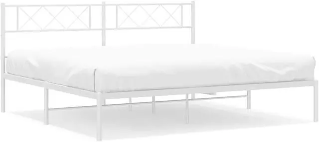 Alt view image 2 of 7 - vidaXL 12'' California King Metal Bed Frames with Headboard, Platform Bed Frame with Strong Metal Slats Support, Under Bed Storage, Noise Free, White, without Mattress