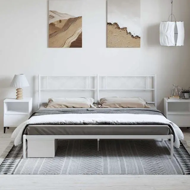 Alt view image 3 of 7 - vidaXL 12'' California King Metal Bed Frames with Headboard, Platform Bed Frame with Strong Metal Slats Support, Under Bed Storage, Noise Free, White, without Mattress