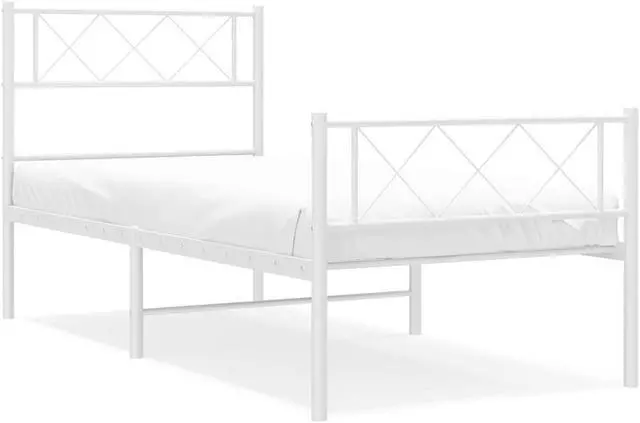 Alt view image 2 of 7 - vidaXL 12'' Metal Twin XL Bed Frames with Headboard and Footboard, Platform Bed Frame with Strong Metal Slats Support, Under Bed Storage, Noise Free, White, without Mattress