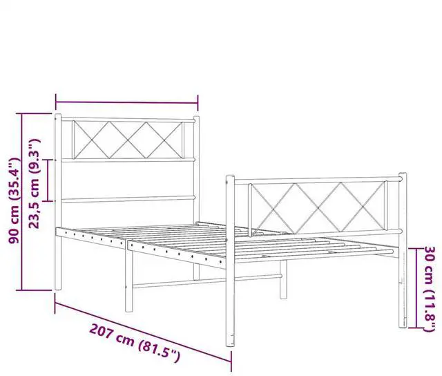 Alt view image 4 of 7 - vidaXL 12'' Metal Twin XL Bed Frames with Headboard and Footboard, Platform Bed Frame with Strong Metal Slats Support, Under Bed Storage, Noise Free, White, without Mattress