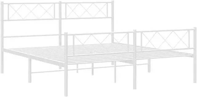 Alt view image 6 of 7 - vidaXL 12'' Metal Queen Bed Frames with Headboard and Footboard, Platform Bed Frame with Strong Metal Slats Support, Under Bed Storage, Noise Free, White, without Mattress
