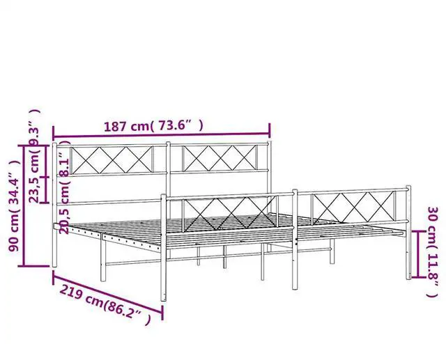 Alt view image 4 of 7 - vidaXL 12'' California King Metal Bed Frames with Headboard and Footboard, Platform Bed Frame with Strong Metal Slats Support, Under Bed Storage, Noise Free, White, without Mattress