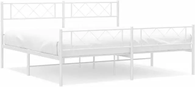 Alt view image 2 of 7 - vidaXL 12'' King Metal Bed Frames with Headboard and Footboard, Platform Bed Frame with Strong Metal Slats Support, Under Bed Storage, Noise Free, White, without Mattress