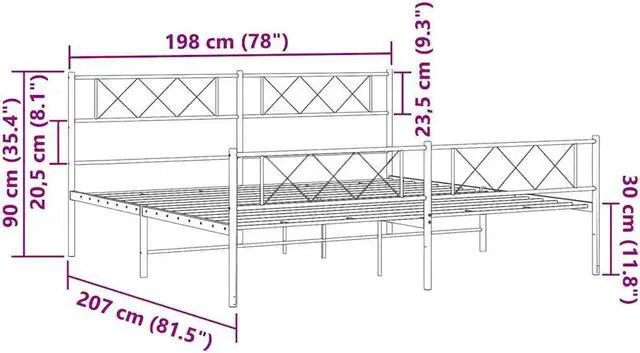 Alt view image 4 of 7 - vidaXL 12'' King Metal Bed Frames with Headboard and Footboard, Platform Bed Frame with Strong Metal Slats Support, Under Bed Storage, Noise Free, White, without Mattress