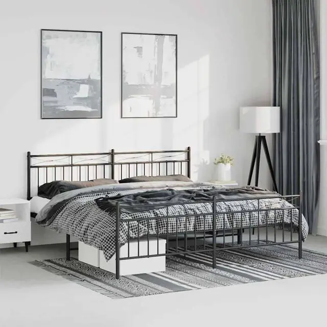 Main image of vidaXL 11'' King Metal Bed Frames with Headboard, Platform Bed Frame with Strong Metal Slats Support, Under Bed Storage, Noise Free, Black, without Mattress
