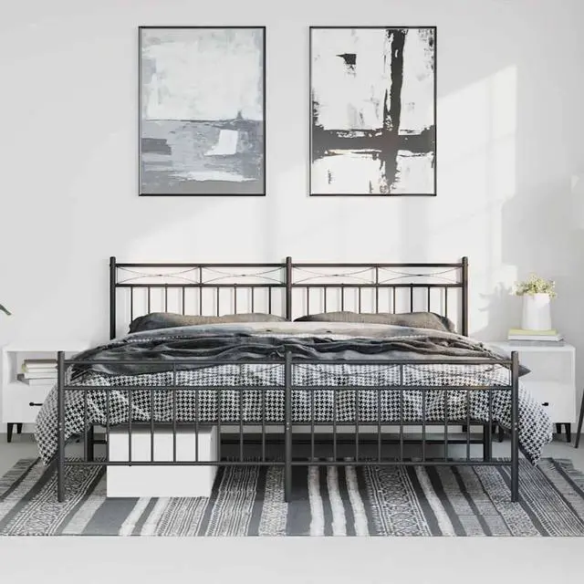 Alt view image 3 of 7 - vidaXL 11'' King Metal Bed Frames with Headboard, Platform Bed Frame with Strong Metal Slats Support, Under Bed Storage, Noise Free, Black, without Mattress