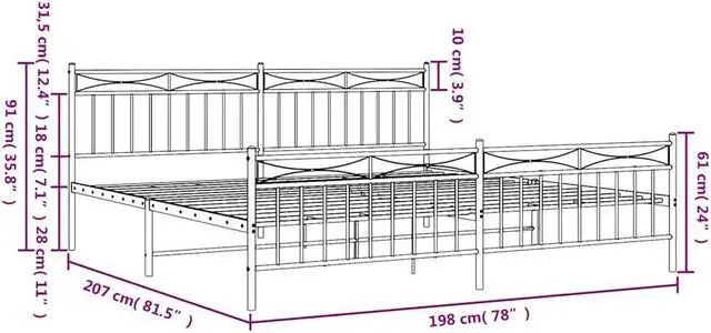 Alt view image 4 of 7 - vidaXL 11'' King Metal Bed Frames with Headboard, Platform Bed Frame with Strong Metal Slats Support, Under Bed Storage, Noise Free, Black, without Mattress